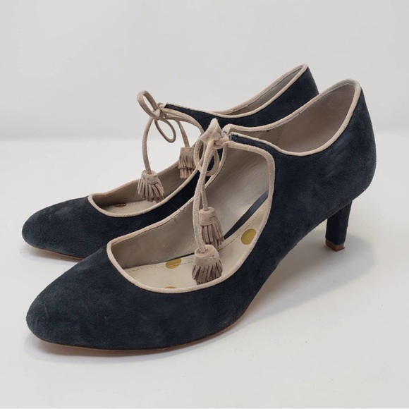 Boden Women Lilli Gray Cream Suede Tassel Heel Mary Jane Mid Heel Round Toe 10.5 - Picture 1 of 11